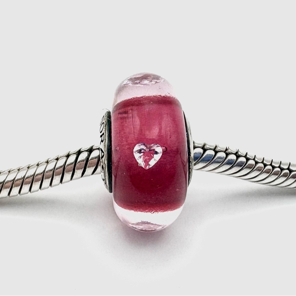 Pandora Cerise Heart Murano Glass Sterling Silver Charm